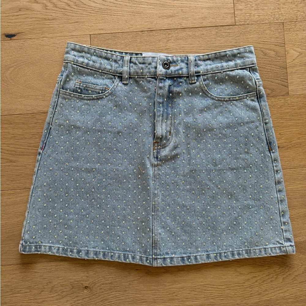 Self Portrait Rhinestone Jean Skirt